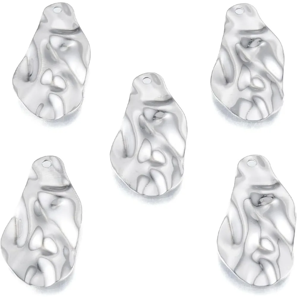 20 pezzi 201 pepite in acciaio inossidabile ciondoli testurizzati 30x17x1mm ciondoli irregolari in metallo con foro da 1,6 mm colore acciaio inossidabile ideale