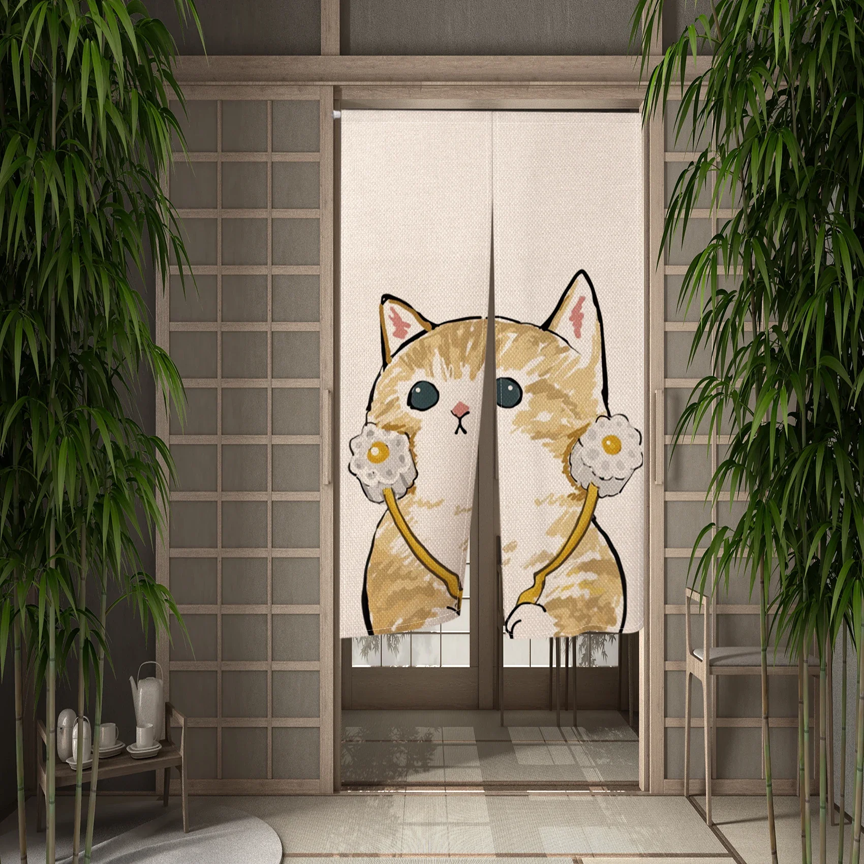 

funny cat japanese noren door curtain cute animal art half panel kitchen living room restaurant entrance home decor Quick Setup