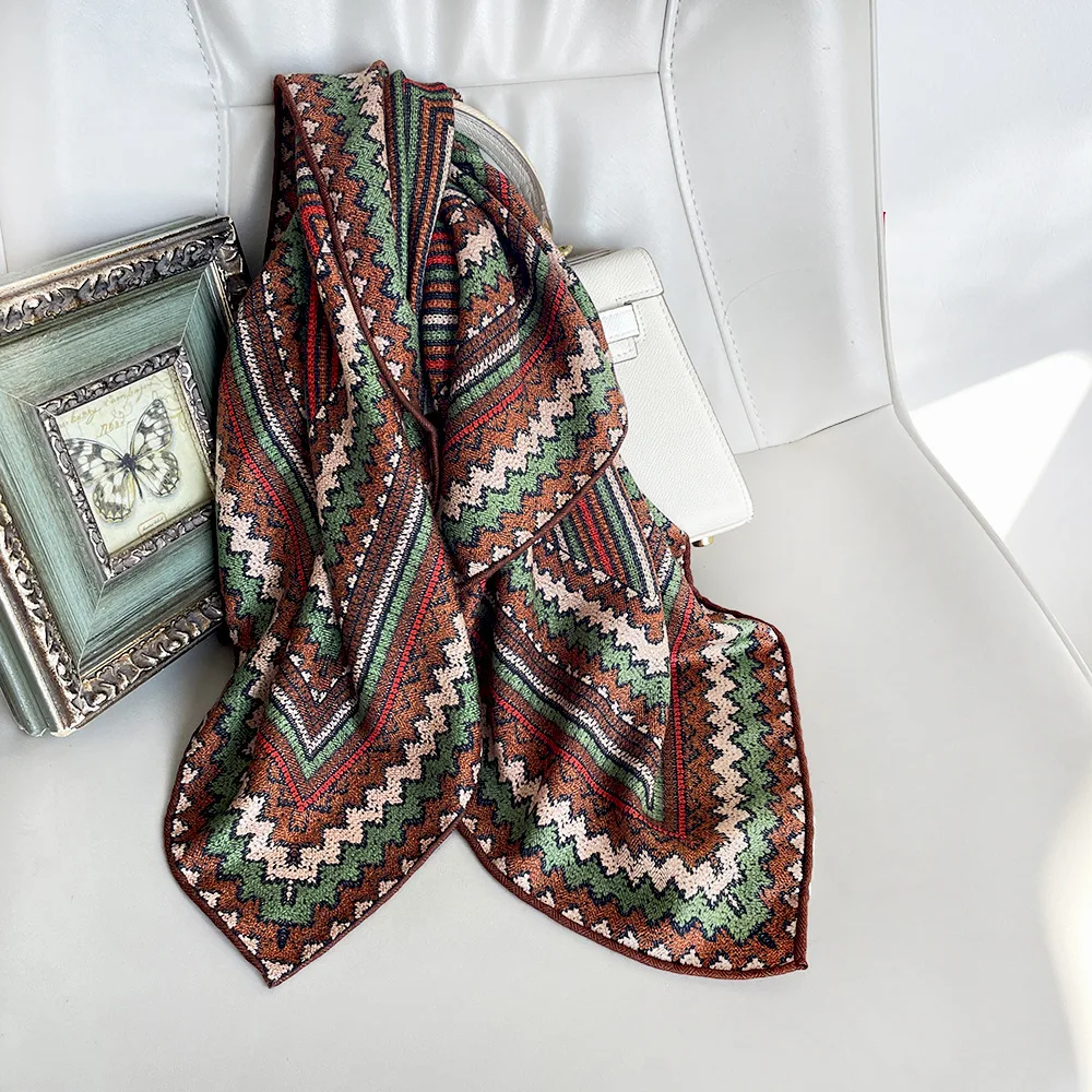 

70% Wool 30% Real Silk Scarf for Women Bohemian Colorful Striped Winter Scarves Woman Ethnic Neck Warmer Woman Accesories