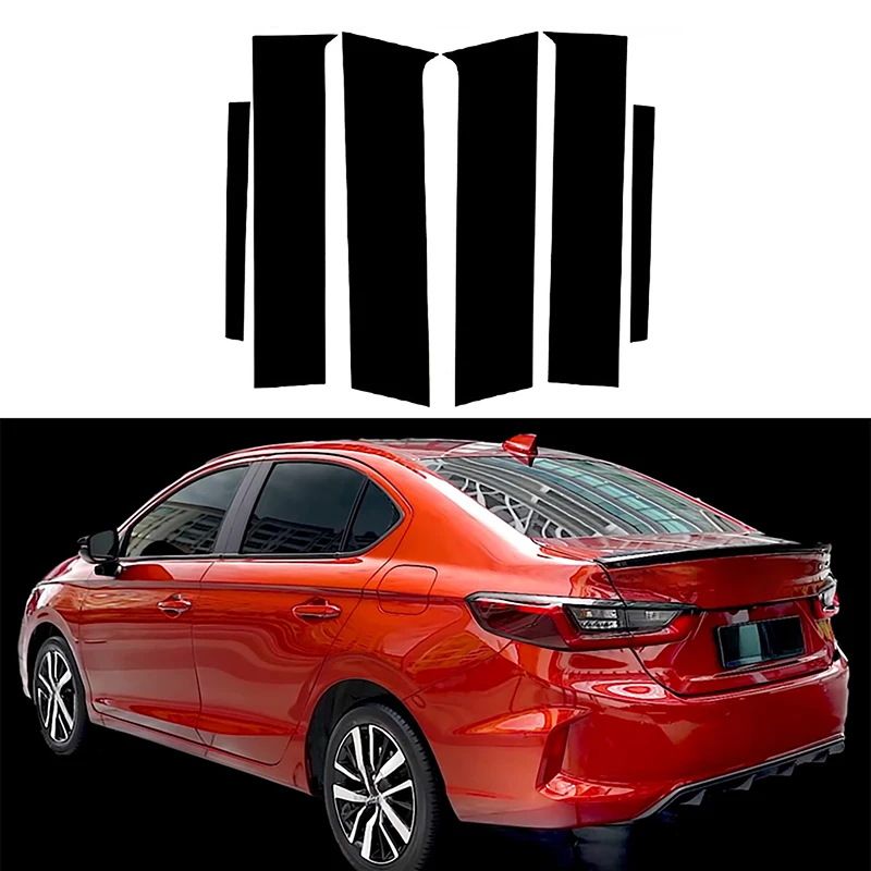 Car Accessories For Honda City GN1/2/3/5/6/7 Sedan/Hatchback 2020-2023 Door Window Glossy Black Pillar Posts Cover Trim