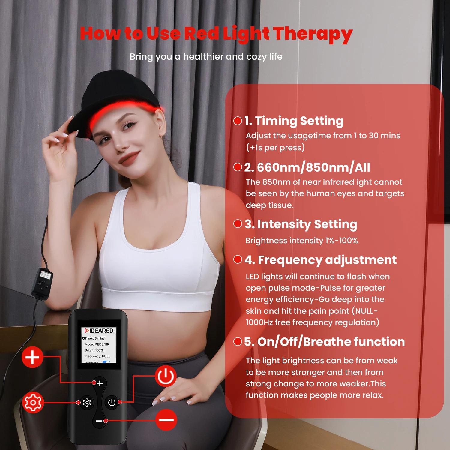 Ideatherapy TLH150 Red light therapy hat Portable device lamp triple-led 660:850nm Near infrared light therapy caps