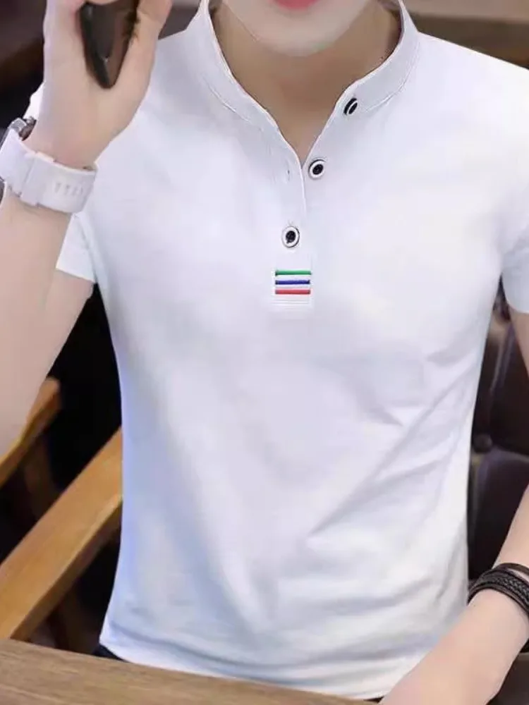 

Новая летняя мужская футболка-поло в корейском стиле, модная повседневная молодежная рабочая одежда с воротником-стойкой
