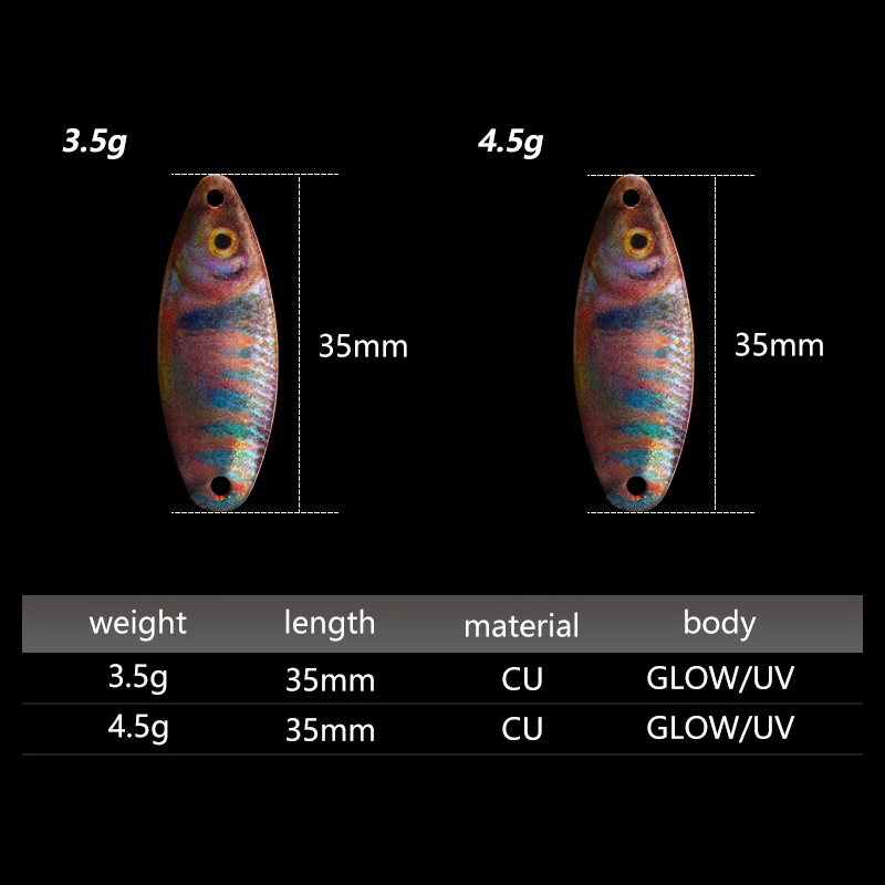 LETOYO 3.5g 4.5g Luminous Spoon Fishing Lure Fish-like Texture Spinner Lure Double-sided Painting S-shaped Spoon Lure