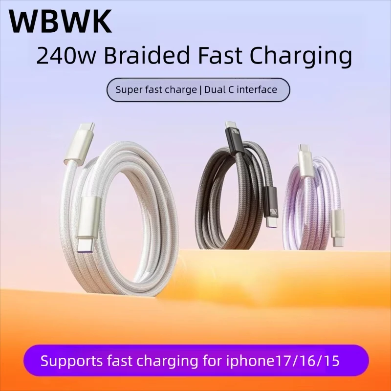 

1/2 шт. 240 Вт ﻿ Плетеный кабель для быстрой зарядки данных, двойной Type-C для iPhone 17, 16, 15, Samsung, Macbook, iPad, PD, быстрая зарядка