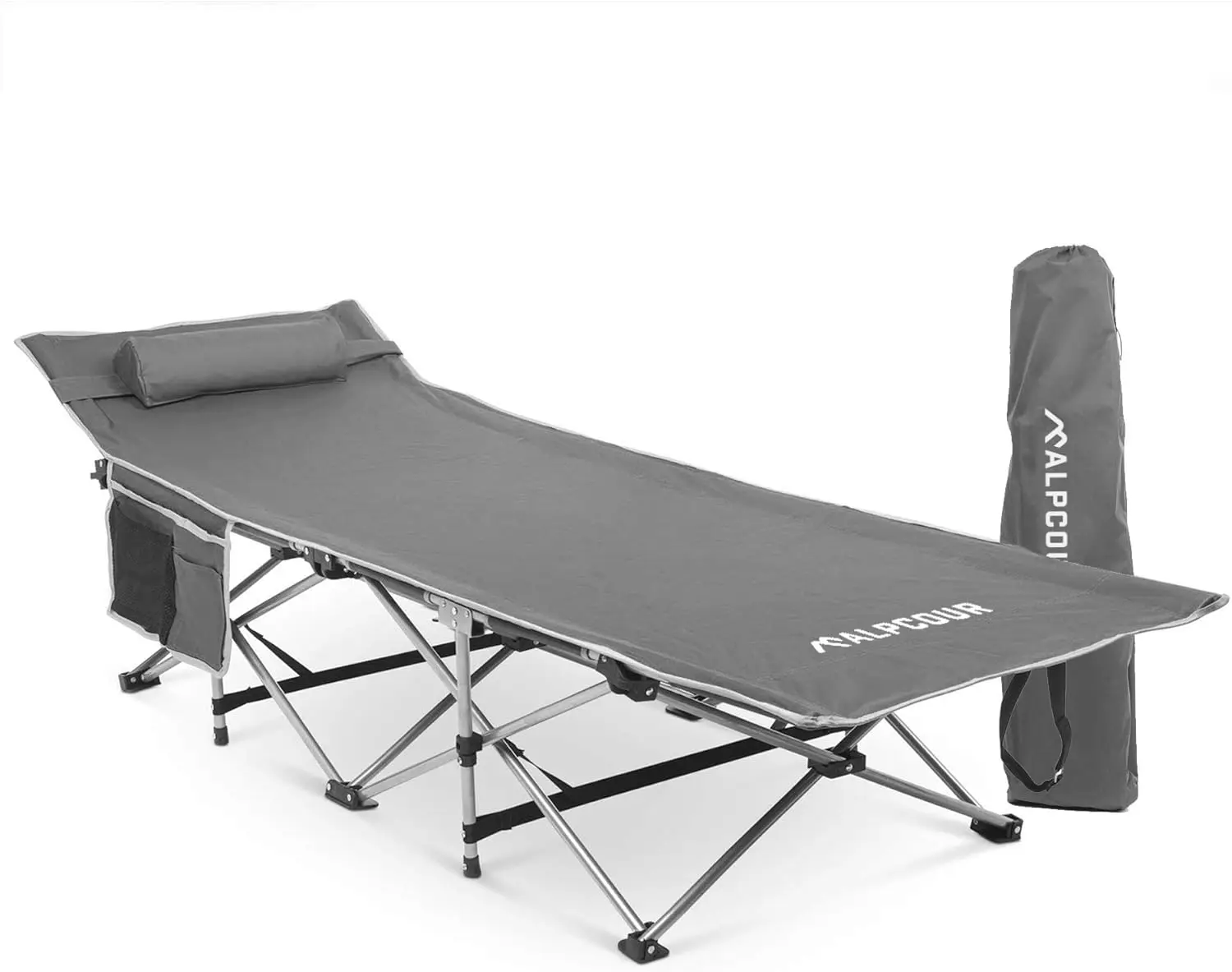 

Folding Camping Cot - Deluxe Collapsible Bed with Pillow for Indoor & Outdoor Use, Lightweight and Durable Holds Up to 300 Lbs