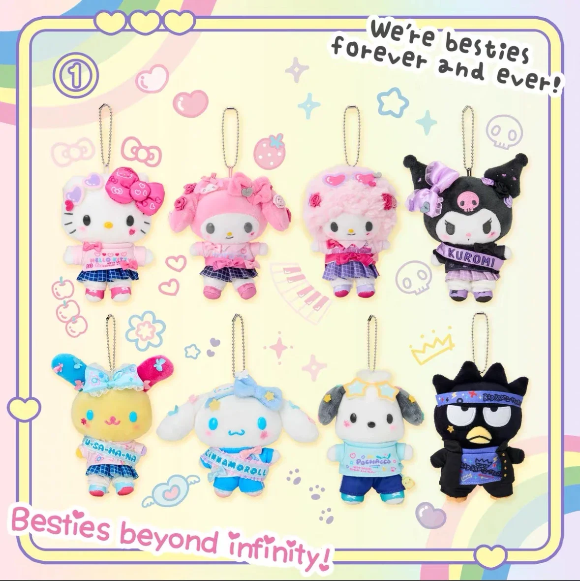 نمط المدرسة مرحبا كيتي بلدي ميلودي سلسلة المفاتيح القطيفة 90s غال زهرة Kawaii حقيبة سحر للفتيات هدية