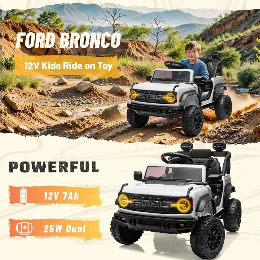 Samochód elektryczny dla dzieci 12V Bronco Raptor z pilotem dla rodziców, zasilany bateryjnie, ciężarówka z zawieszeniem na 4 koła LE