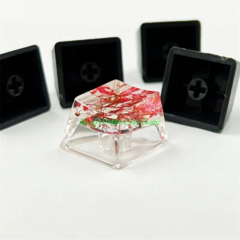 Decorative Resin Epoxy Mechanical Keyboards Keycap With Genuine Flower, Translucents Craftsmanship