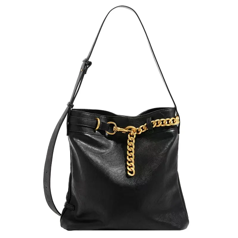 

Oil wax leather women's bag pleated tote bag 2025 new fashionable and versatile large capacity single shoulder crossbody bag