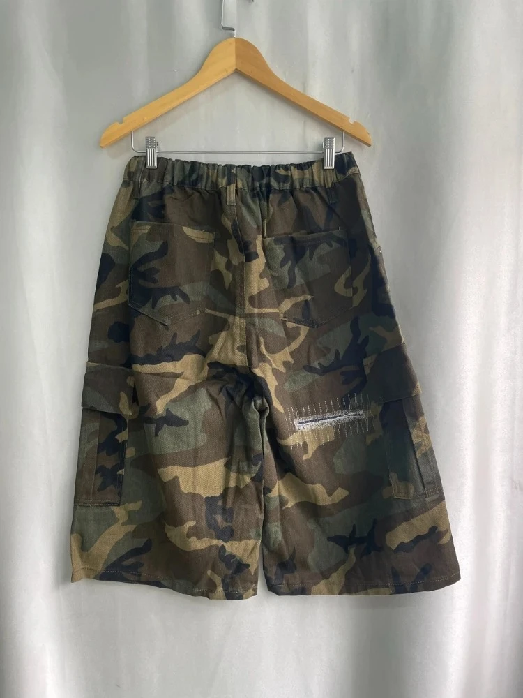 American Vintage Y2K Premium Camo Distressed Patchwork Cargo Wide Leg Jeans Women High Waist Loose Fit Streetwear Casual Outfit