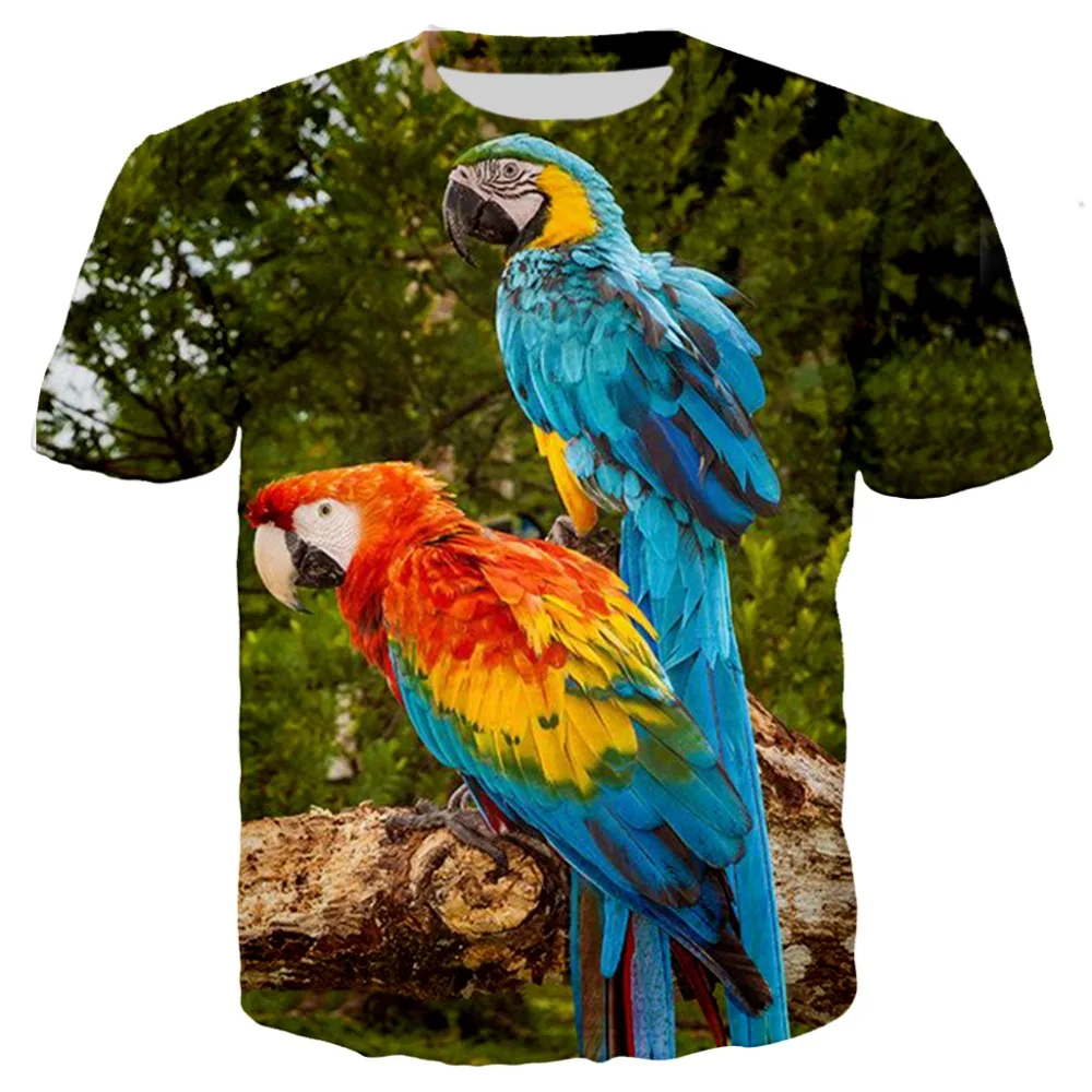 Fashion Fun Birds Parrot graphic t shirts Men Summer Casual Personality Animal Pattern Printed Short Sleeve streetwear Tees Tops