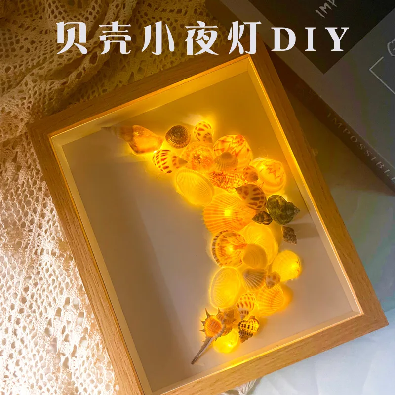 Bela Shell Conch Pintura, DIY Night Light Picture Frame, Handmade Material Pacote Creative Handmade Presentes