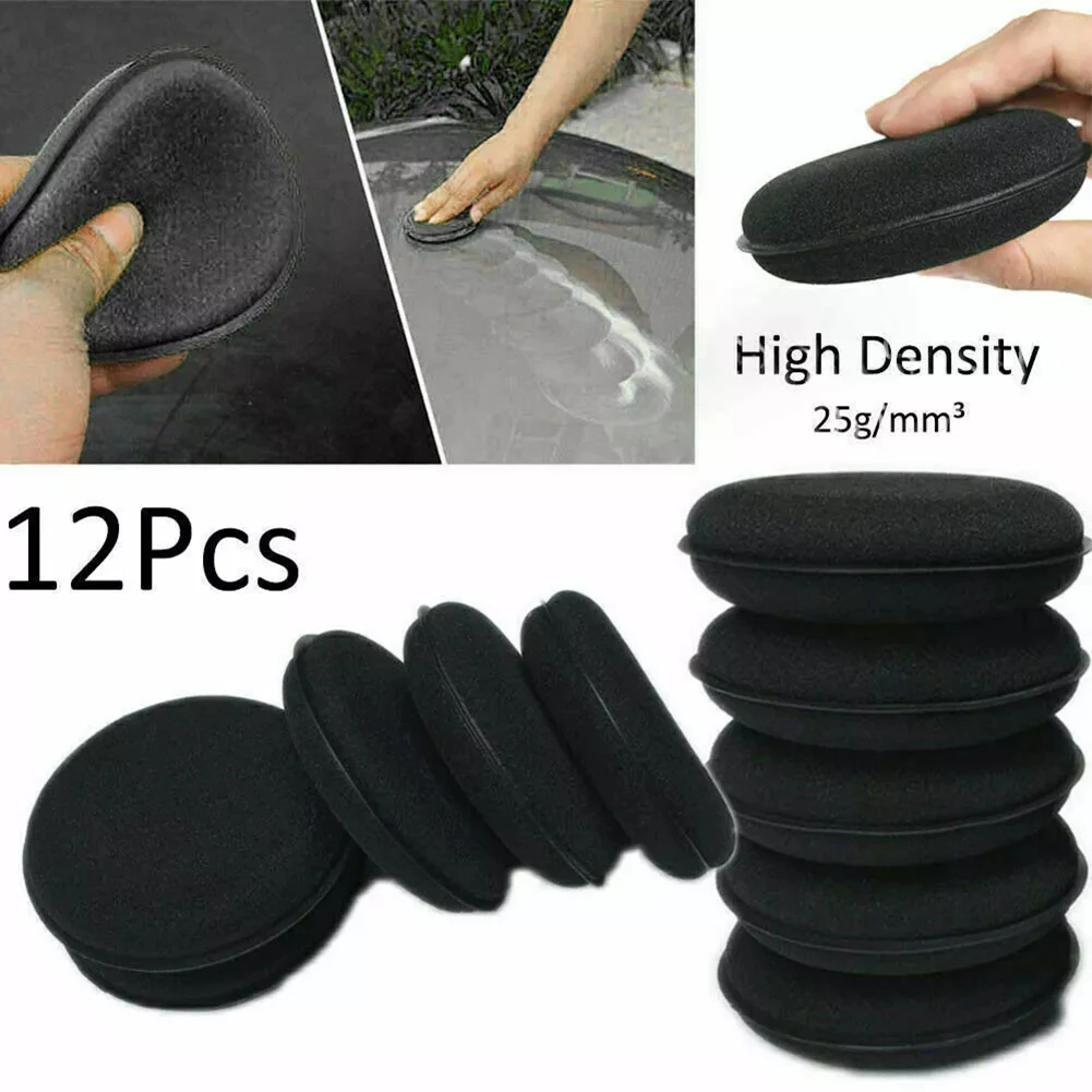 12Pcs Wax Sponges For Car Round Car Waxing Polish Wax Foam Sponge High Density Applicator Pads Cleaning Sponge Car Cleaning Tool