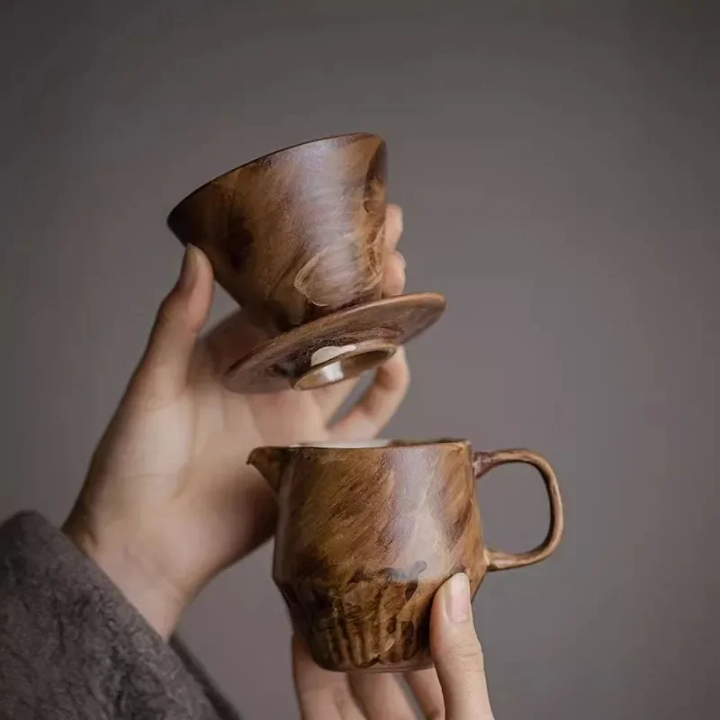 Handmade Powder Hand Drawn Coffee Pot Set Household Ceramic Filter Sharing Pot Coffee Utensil Filter Cup Set - view 5