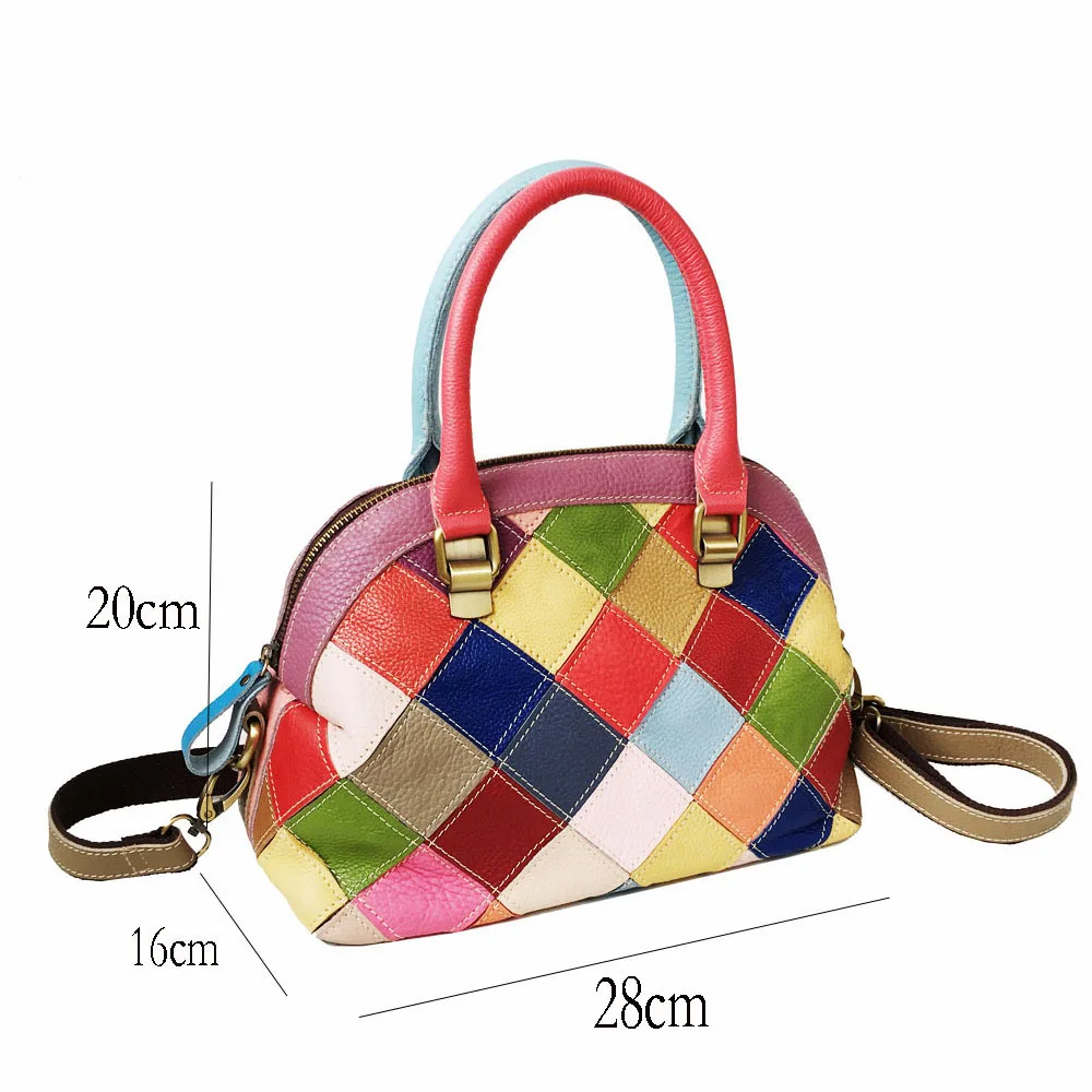 Multicolor Diamanti di Cuoio Genuino Delle Donne Della Borsa Patchwork Vintage 80s Moda In Pelle di Mucca Borsette Grande Capacità Breve Sacchetto