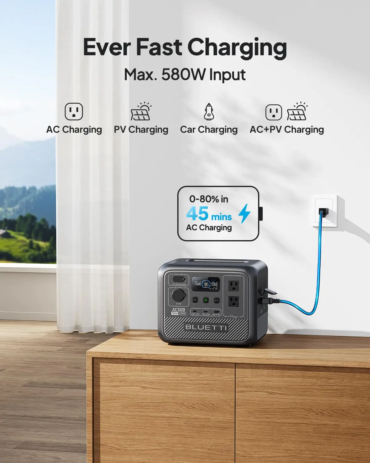 US Plug BLUETTI AC50B 700W 448Wh Portable Power Station LiFePO4 Battery Backup Fast Charging Solar Generator Camping Road Trip