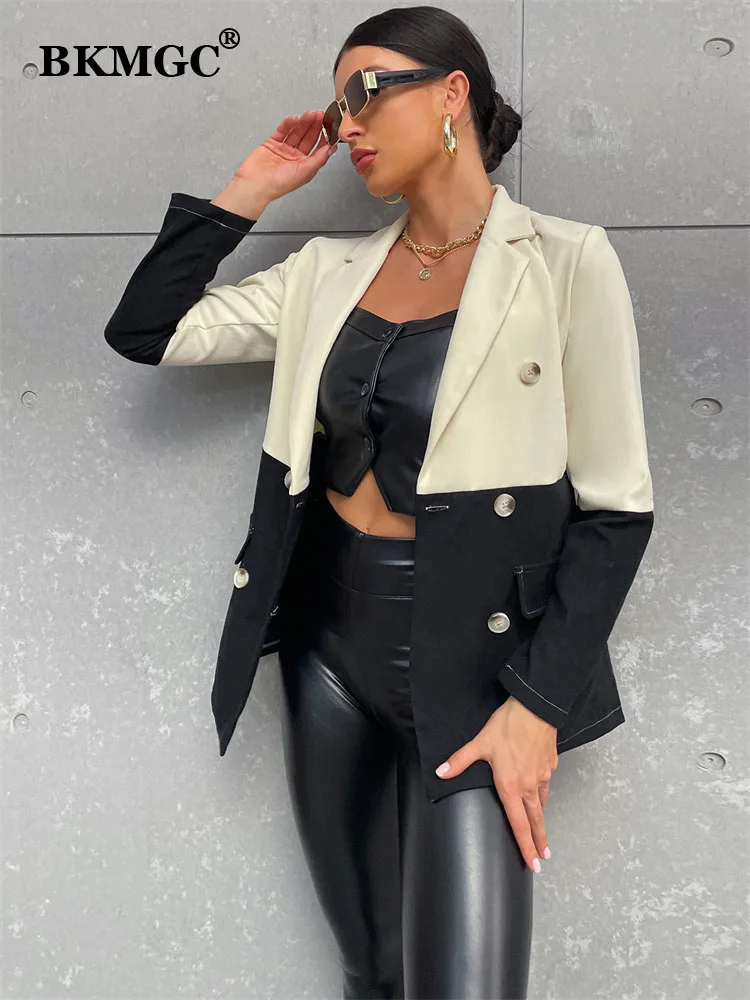 BKMGC – veste et Blazer noir et blanc pour femme, manteau de costume à boutons, veste de bureau, collection automne et hiver 2022