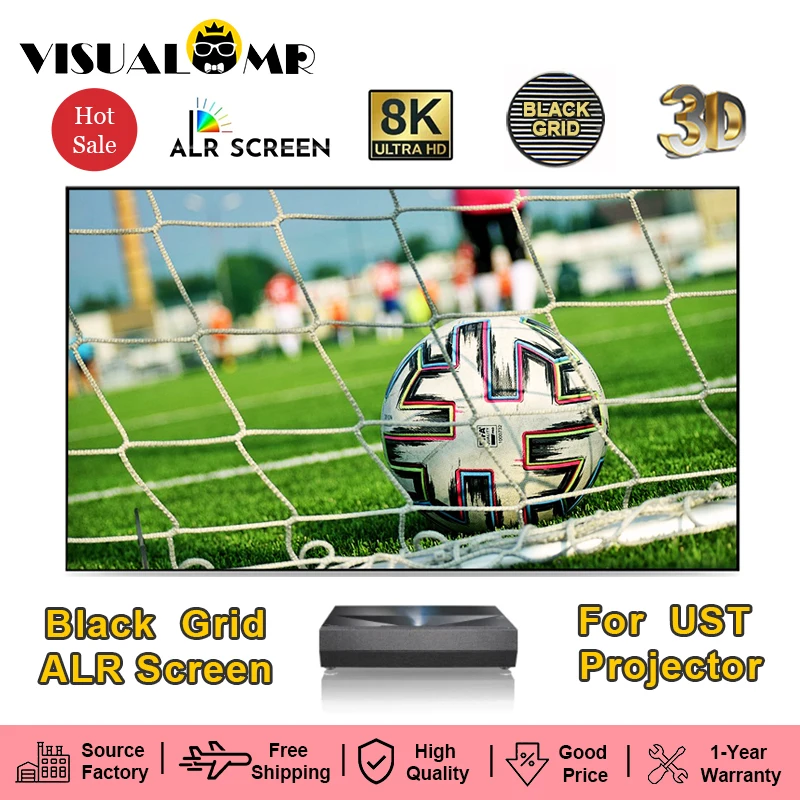 

VisualMr Black Grid ALR UST Frame Projection Screen PET Crystal Ambient Light Rejecting 3D 4K 8K 60 -150inch for Short Projector