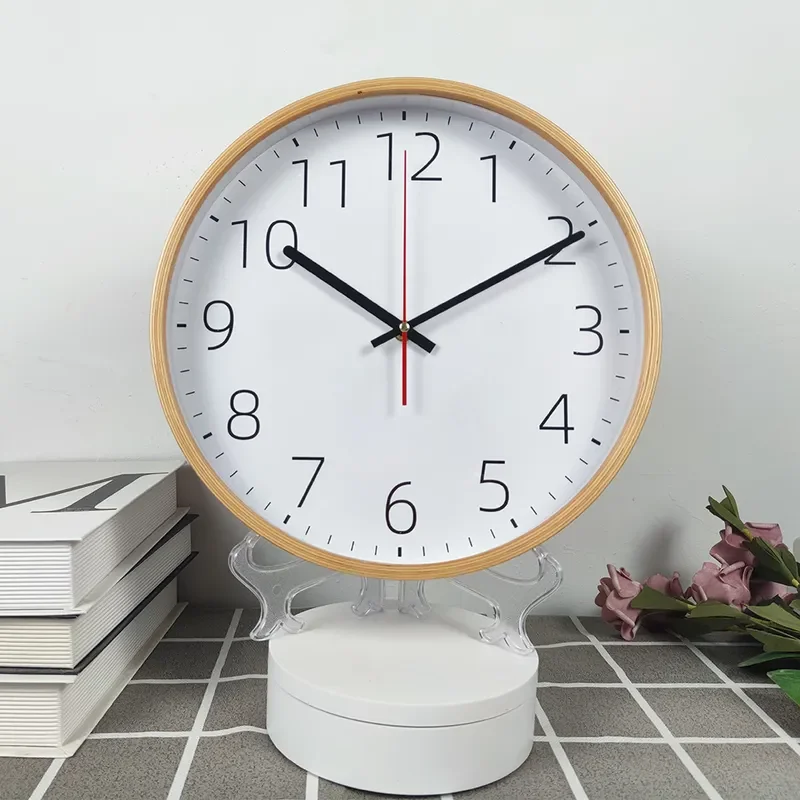 for Round Wood Clock Curved Solid Wooden Frame Wall Clock Japanese Style Quartz Watch for Living Room Home Decor Silent
