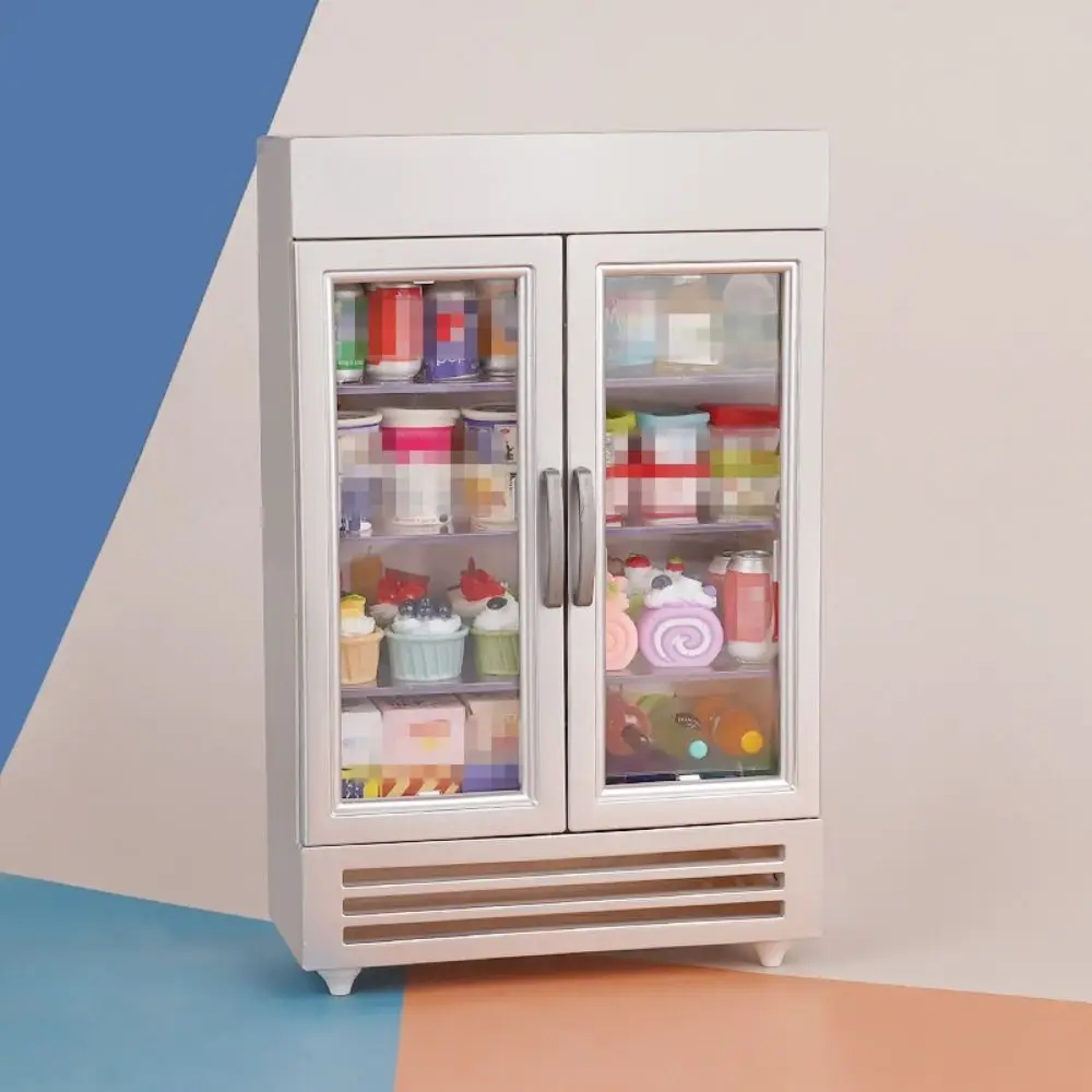 Trendy Double Door 1:12 Doll House Mini Fridge Silver Freezer High Quality Dollhouse Furniture Refrigerator