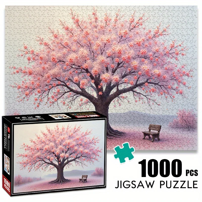 1000 قطعة من أحجية الصور المقطوعة للبالغين - تحت شجرة زهر الكرز مع مقعد، ورق ممتاز عالي الجودة ومضاد للخدش، فيبران #1