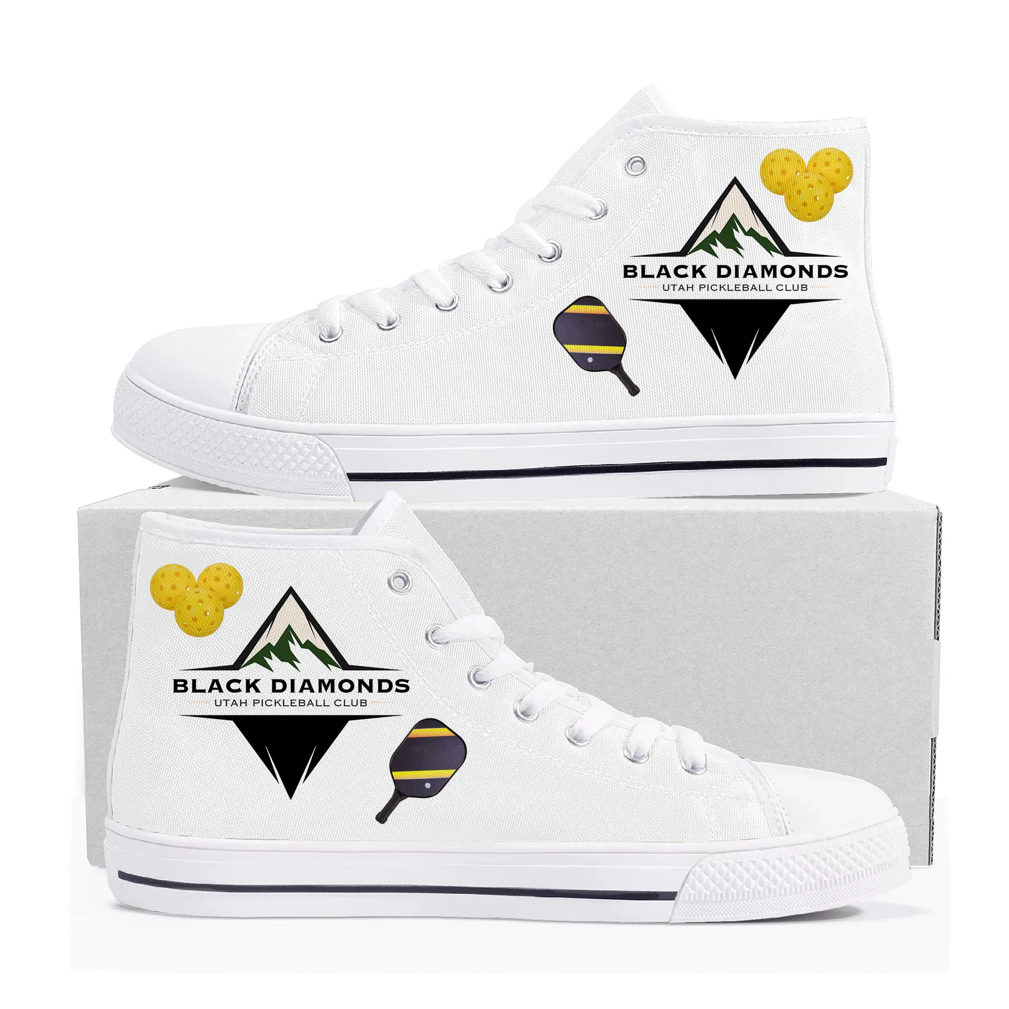 Utah Zwarte Diamanten Pickleball Hoge Top Sneakers Heren Dames Tiener Canvas Hoge Kwaliteit Sneaker Casual Op Maat Gemaakte Schoenen Diy