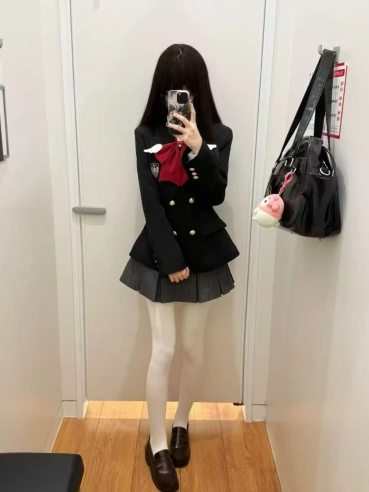 Imagen 4: Conjunto de 2 piezas de encaje estilo gótico Y2K para mujer, cárdigan elegante con mangas acampanadas, falda con lazo y cintura elástica, nuevo.