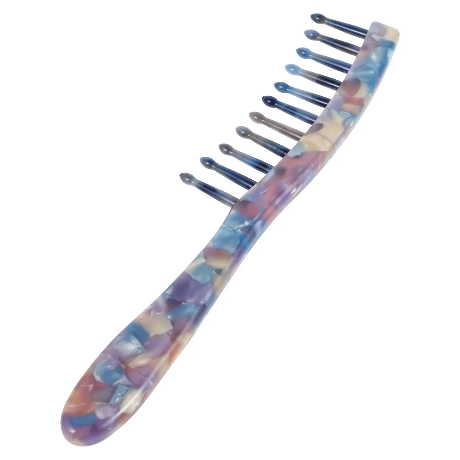 

Wide Tooth Comb for Curly Hair Women Long Handle Marble Texture Floral Blue Purple Pattern Scalp Massage Detangling Comb Travel