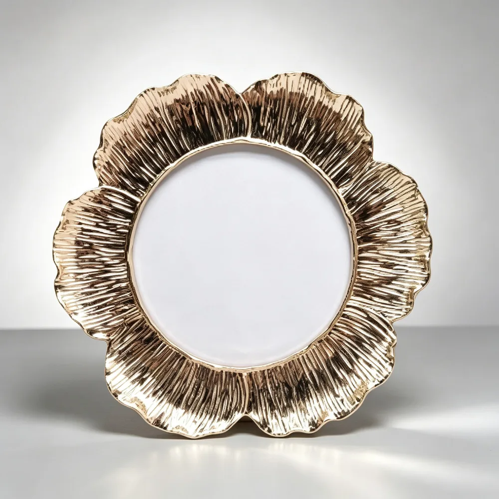 1Pcs Modern Minimalist Sunflower Metal Photo Frame Round Light Gold Border Desktop Display Ornament For Living Room Home Decor