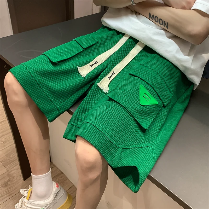 2023 Spring Men's Shorts Korean Fashion Green Shorts Harajuku High Street Men's Clothing Casual Shorts At Home Streetwear Pants