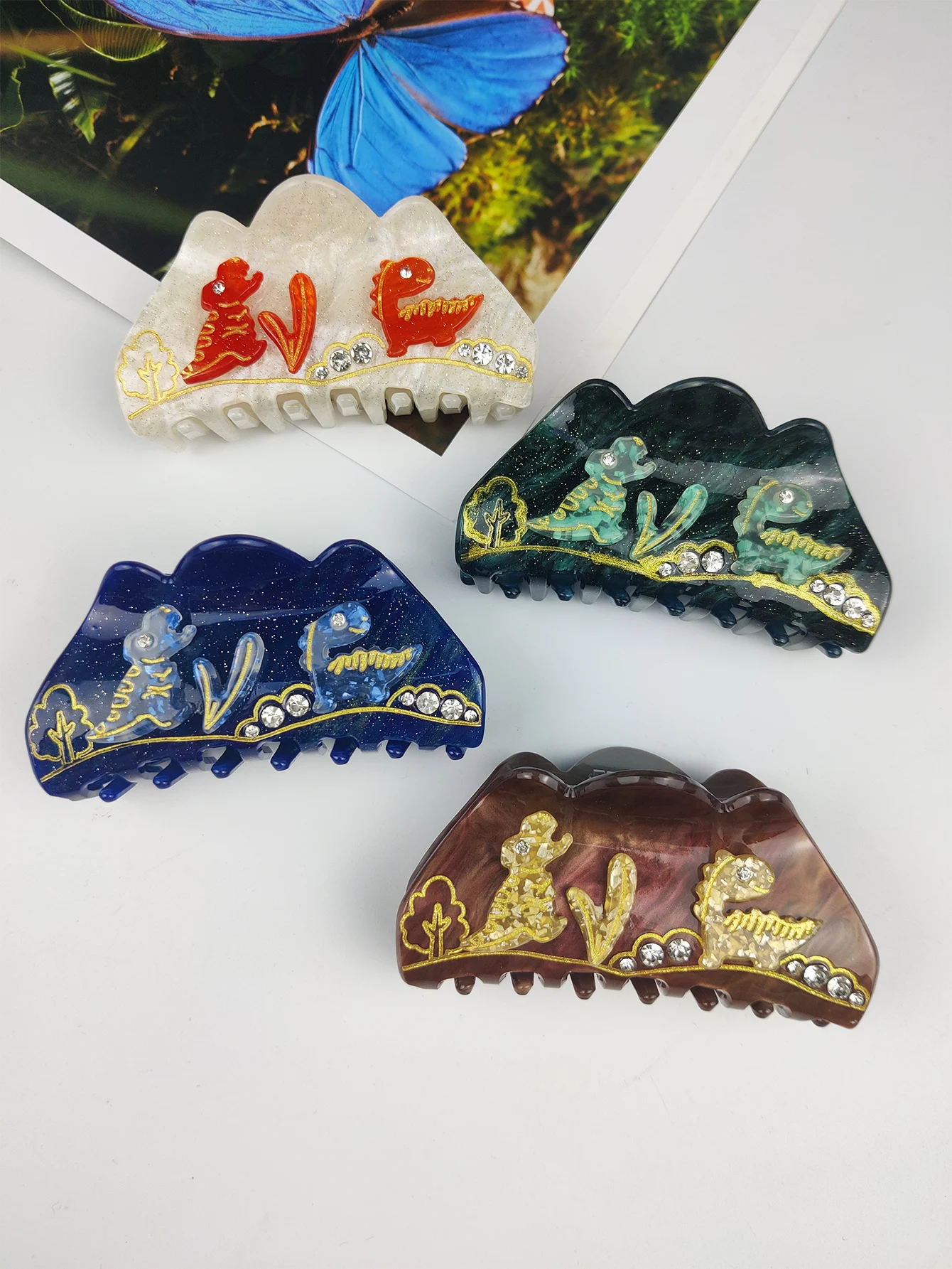 Pinzas para el pelo de dinosaurio para niña, garra acrílica de alta calidad con forma de montaña, accesorios para el cabello hechos a mano