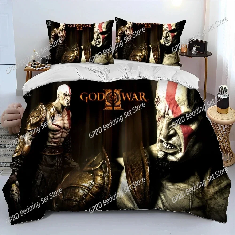 God of War Game Gamers Kratos 3D Bedding Set Duvet Cover Pillowcases Single Twin Full Queen King Size Home Decor Quilt Boys Gift