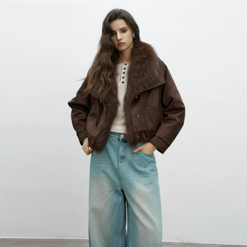 

Detachable Fox-like Fur Collar 2026 Winter New Style Patchwork Cotton Coat Women's Suede Faux Fur Outerwear Short Style