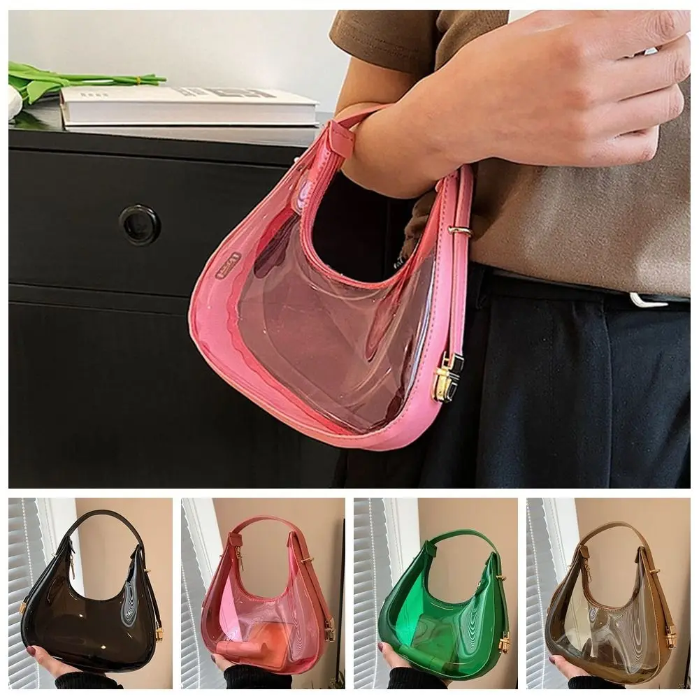 Simple Jelly Color Jelly Color Crossbody Bag Zipper Visible Transparent Shoulder Bag Phone Bag Tote Bag PVC Handbag Student