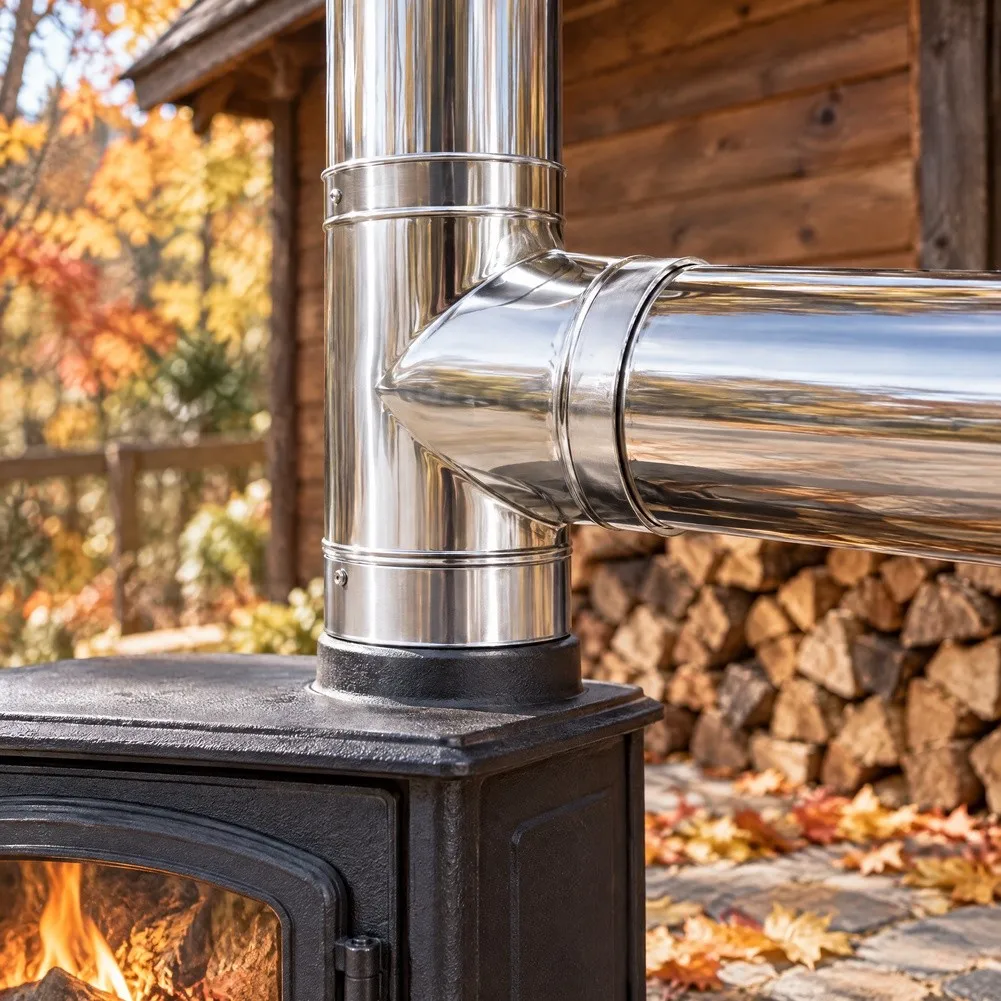 Stainless Steel Stove Pipe Tee 6 Inch Diameter Single Wall Connector For Wood Stove To Chimney-Flue Exhaust-Venting System