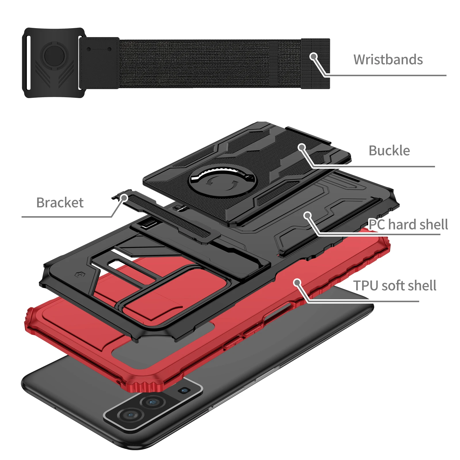 ShockProof Armor Case For VIVO Y72 5G Y53S Y12S Y20i Y11 Y15 Y17 Y20S With detachable sports wristband