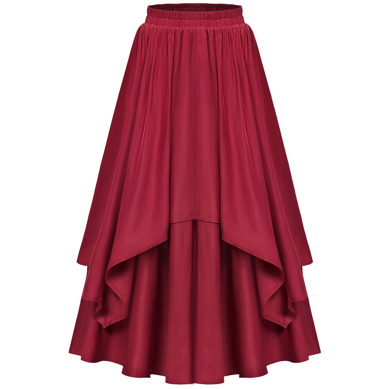 Women Skirt Retro Renaissance Tunics Irregular Dual-Layer Swing Skirt Elastic Waist High Waist Streetwear A-Line Maxi Skirt