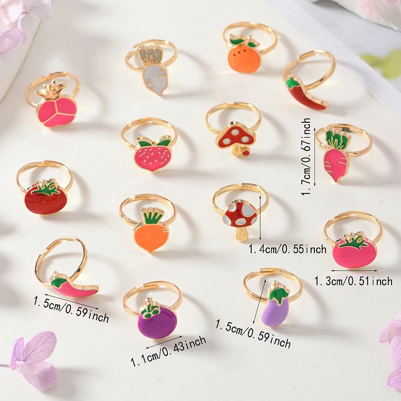 14 قطعة خواتم أطفال مع صندوق صغير قابل للتعديل لعبة التظاهر ألعاب المكياج مجوهرات كرتونية خاتم سبيكة هدية عيد ميلاد للبنات TMZ