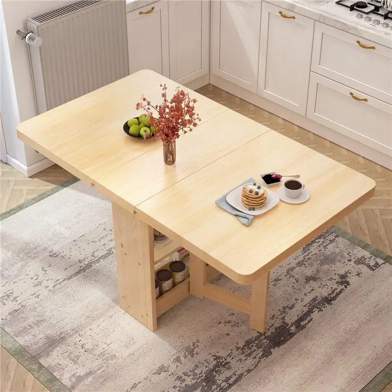 Pine folding dining table Small apartment simple modern folding rectangular multi-functional furniture dining table
