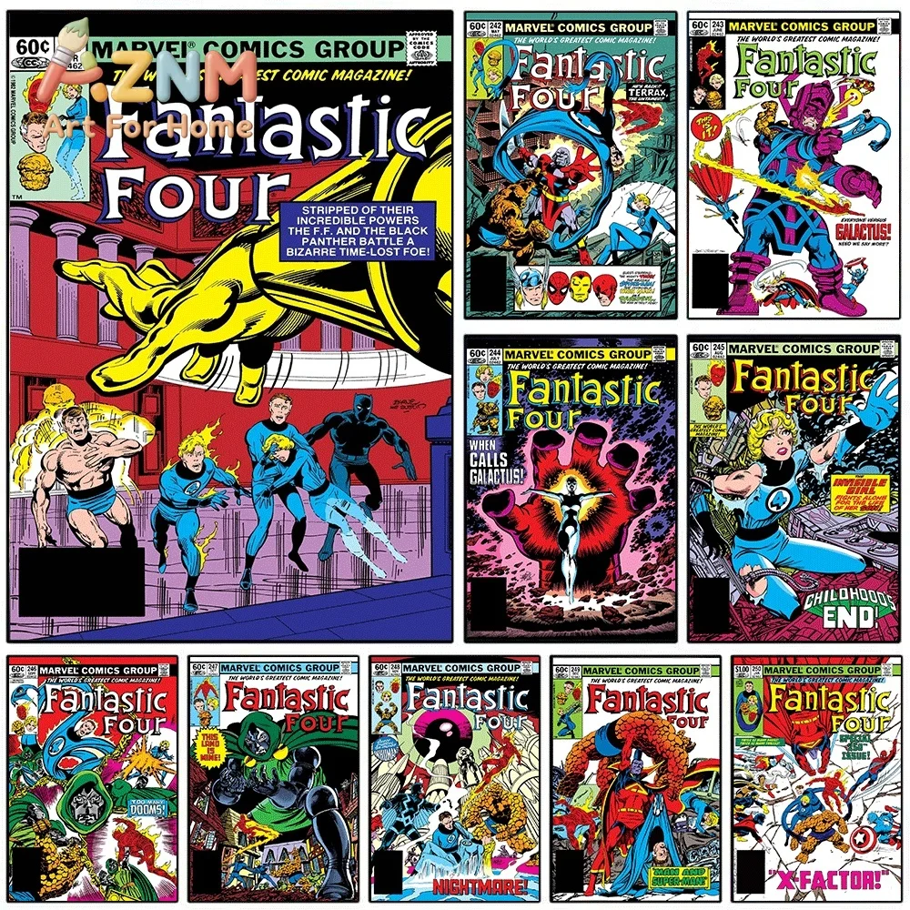 AZNM Fantastic Four Stripped of Their Incredible Powers Vintage Comic Collage Canvas Wall Art Unframed Print, Superhero Poster