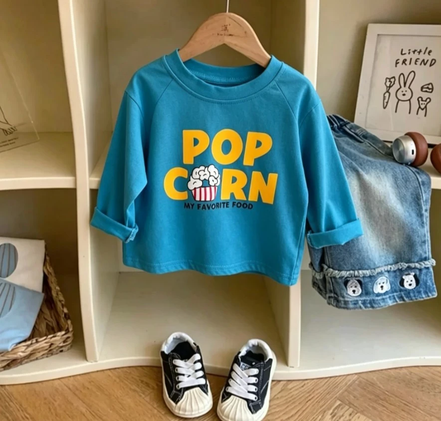 Little Boys Girls Raglan Long Sleeve Shirt Kid Food Graphic Print Crew Neck Cotton T Shirt Soft Children Popular Clothing Tees