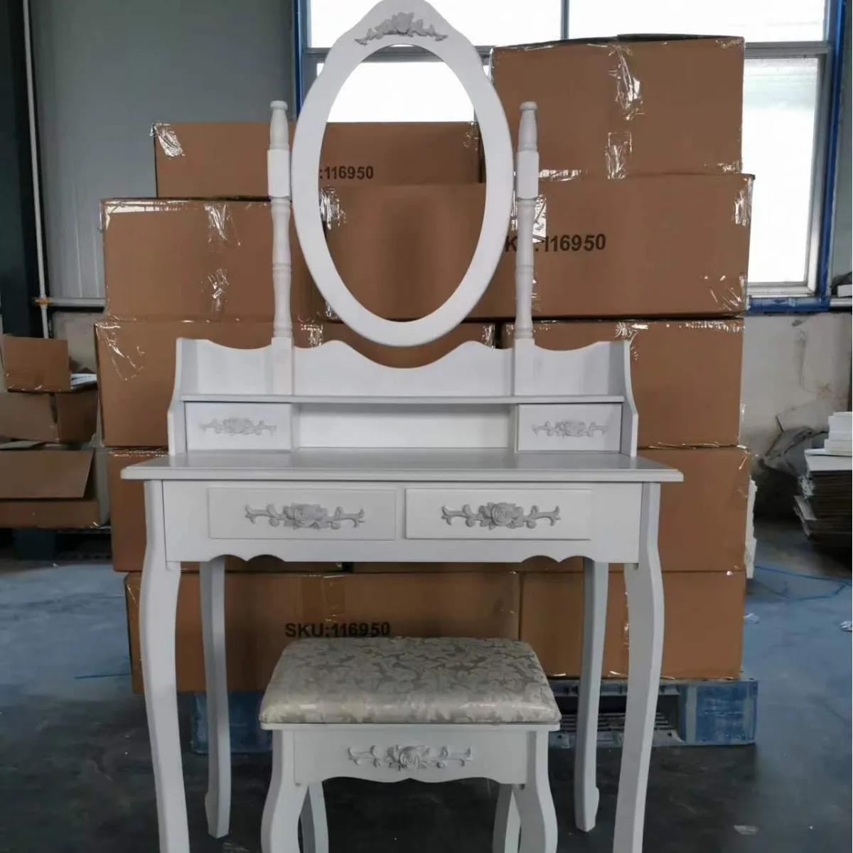 Tocador de alta gama de madera maciza, desmontaje y montaje, tocador para dormitorio, espejo de princesa de moda simple europea