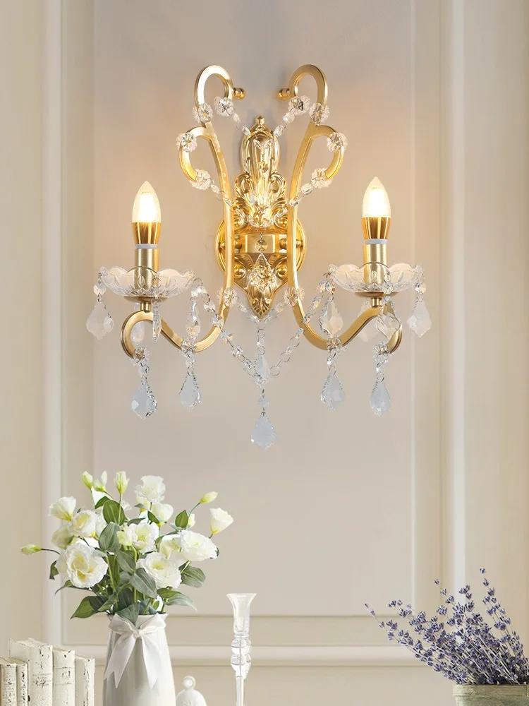 

American retro crystal wall lamp, bedroom bedside lamp, living room background wall, corridor, staircase, light luxury lamp