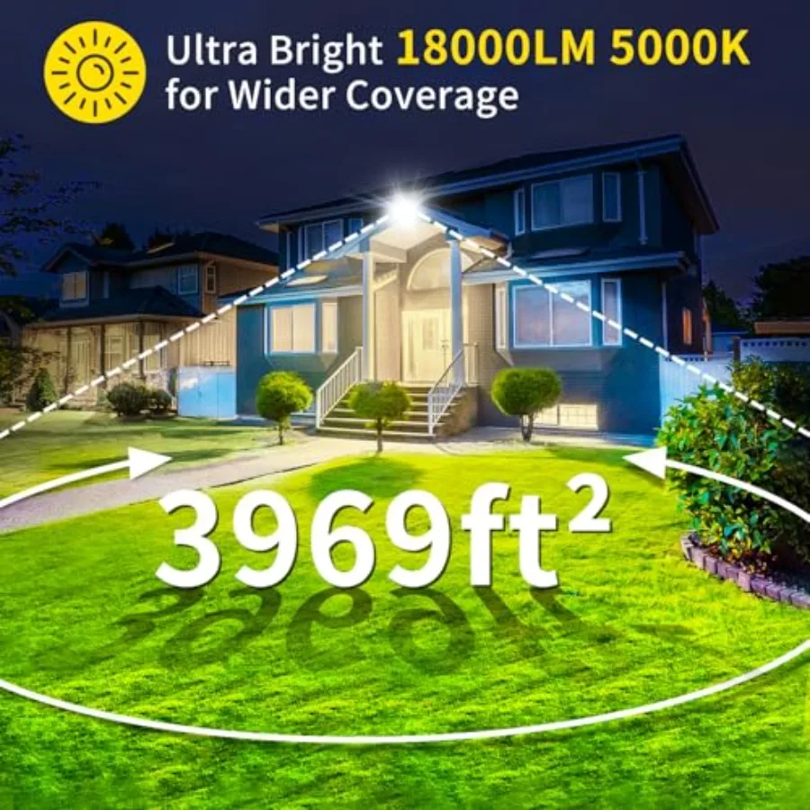 150W LED Flood Light Outdoor, 18000LM Brighter Work Light with 10Feet US Plug, IP66 Waterproof Exterior Security Lights, 5000K