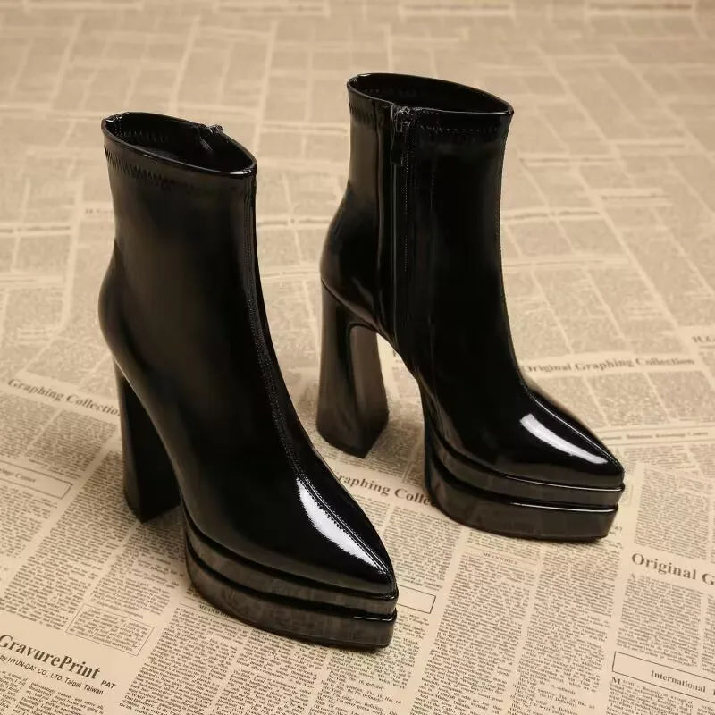 Echte Leder-Schaffell-Plattform-Stiefeletten, wasserdicht, für Damen, Herbst/Winter 2026, Super-High-Heels