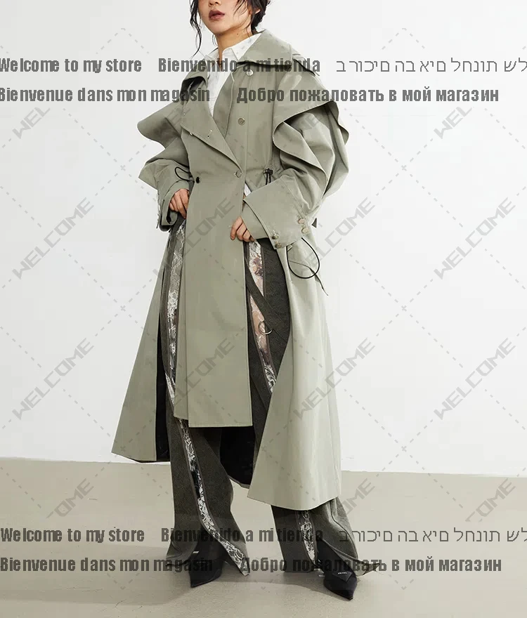 Spring Autumn Long Elegant Chic Trench Coat for Women with Drawstring Waist Double Breasted Luxury Designer Clothes