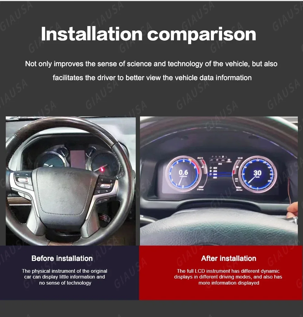 

12.3'' Digital Virtual Cockpit Instrument Gauge Cluster For Toyota Land Cruiser Prado 120 2004-2009 Dashboard Speedometer Screen