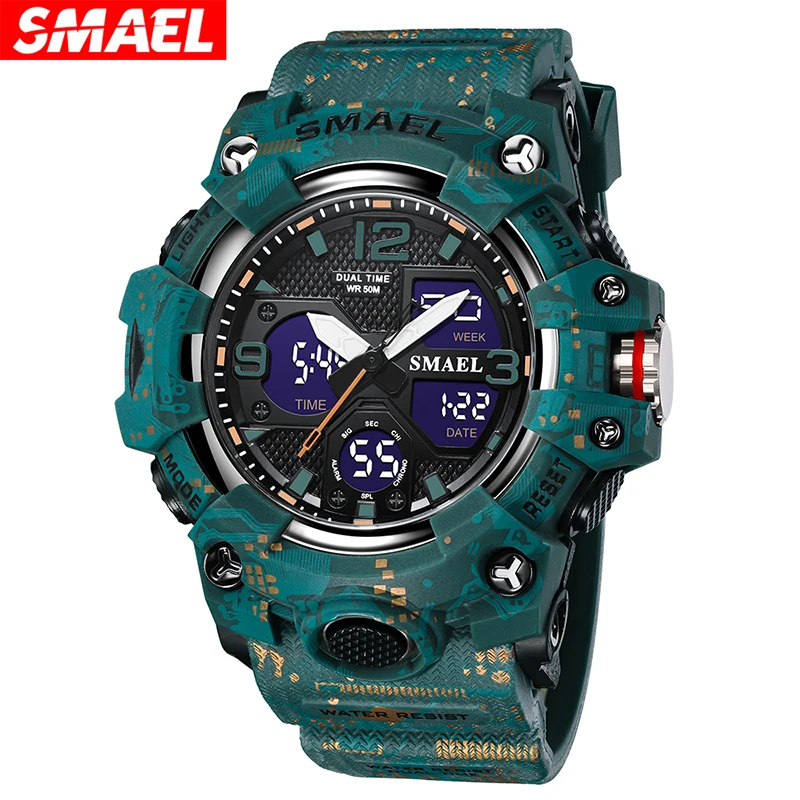 

SMAEL 8008 Men's Electronic Watch Camouflage Luminous Multifunction Calendar Alarm Clock Sports Fashion Digital Watches for Man