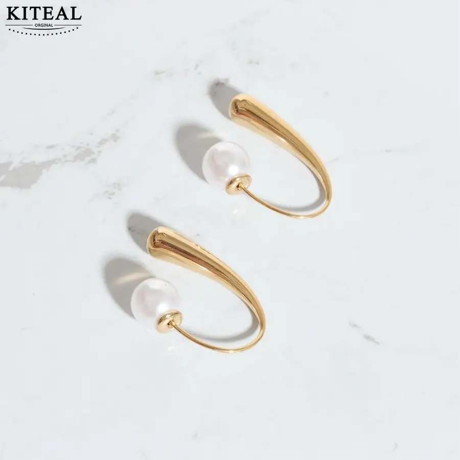 KITEAL couple gift 18KGP Gold plated color stud earrings for female Personalized Geometric Imitation Pearls women earrings sport