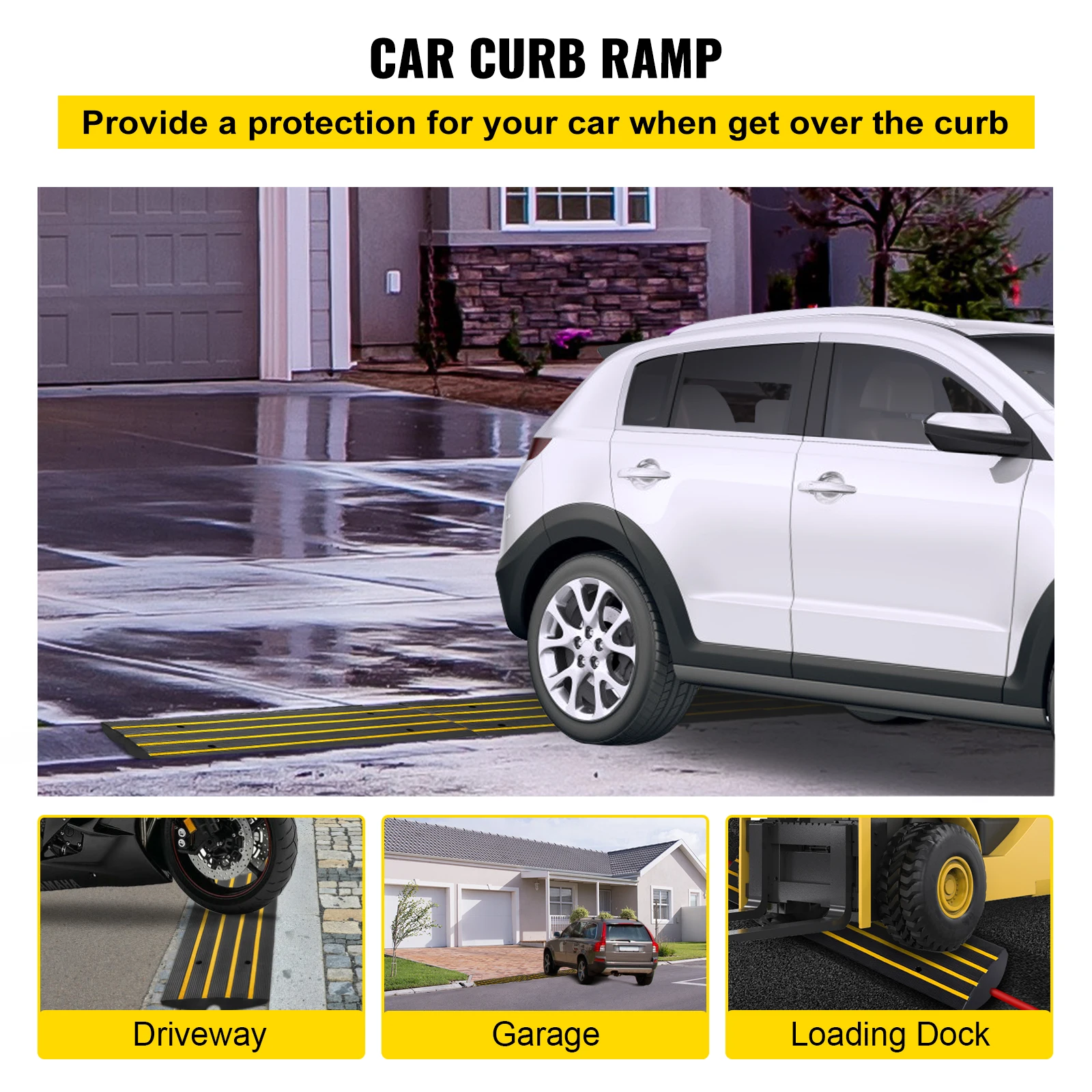 Vevor Auto Oprit Rubber Curb Ramps Zware Drempel Ramp 2.5 Inch Hoge Kabel Cover Curbside Brug Ramp Voor Speeltuin